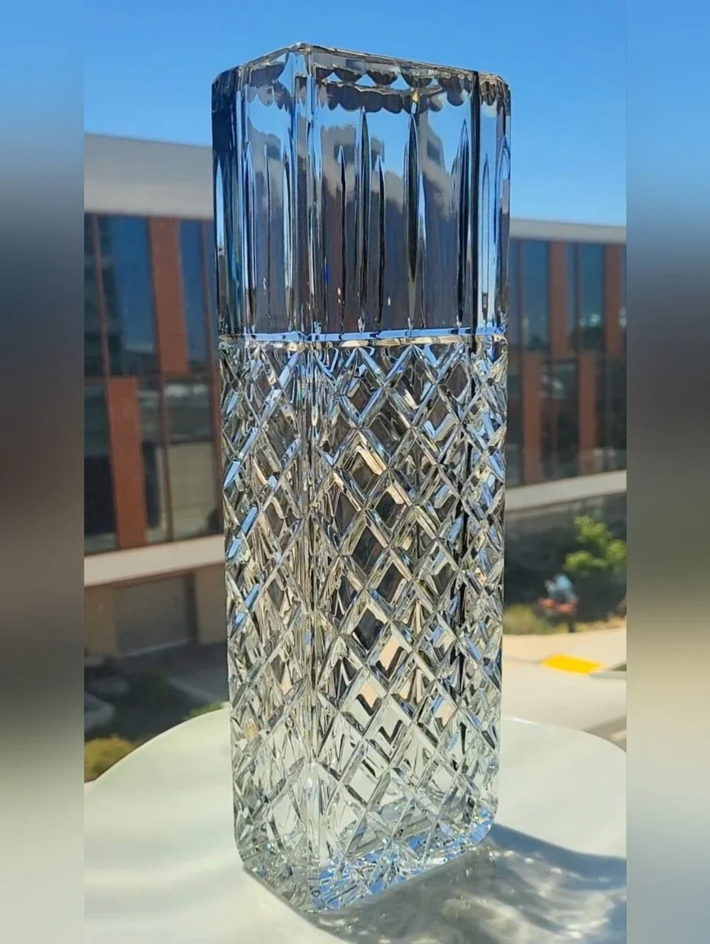 Vintage Brilliant Cut Crystal Vase | Architectural Rectangular Design - Picture 3 of 7